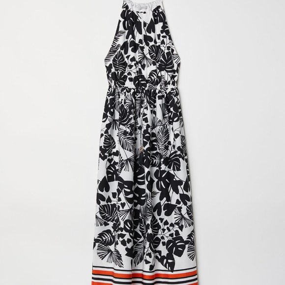 H&M Sleeveless Black/White Leaf Print Maxi size 2; NWT - Picture 1 of 4
